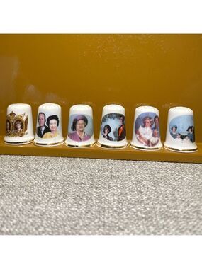 Vintage 6 PC Royal Family Queen Elizabeth Bone China Collectible Thimbles
